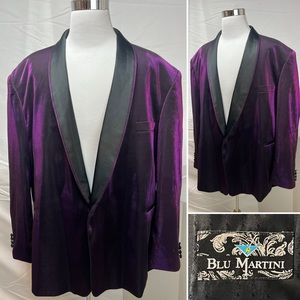 Blu Martini Purple Metallic Black Lapel Single Button Tuxedo 5X Blazer Jacket